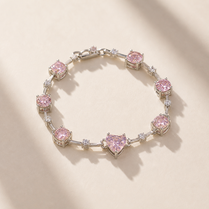 Melaurica Silver Pink Zircon Heart Bracelet