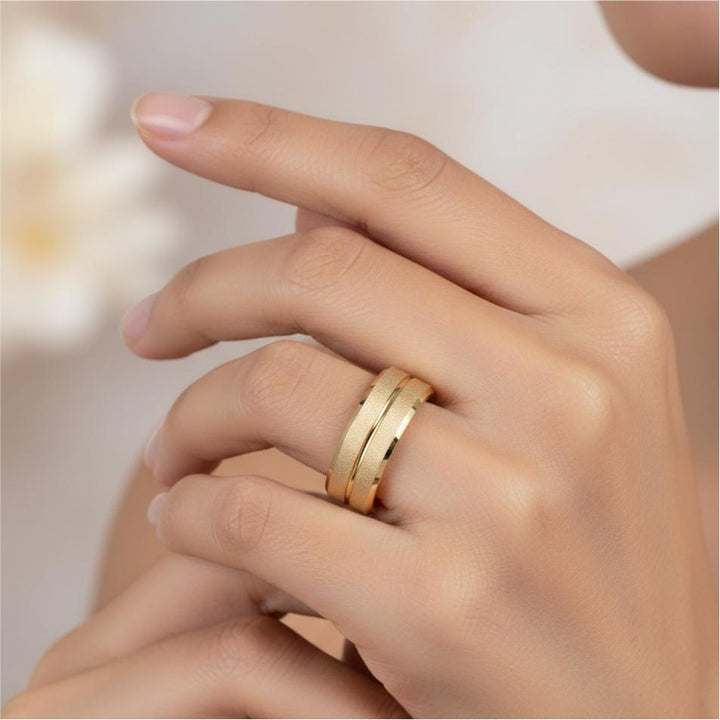 Titanium Gold Steel Couple Ring