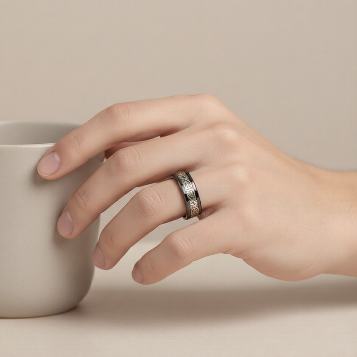 Black and Silver Dragon Print Ring