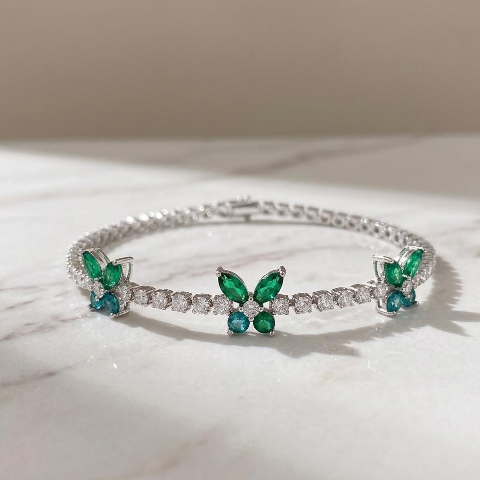 Melaurica | Green Zircon Floral Bracelet for Women