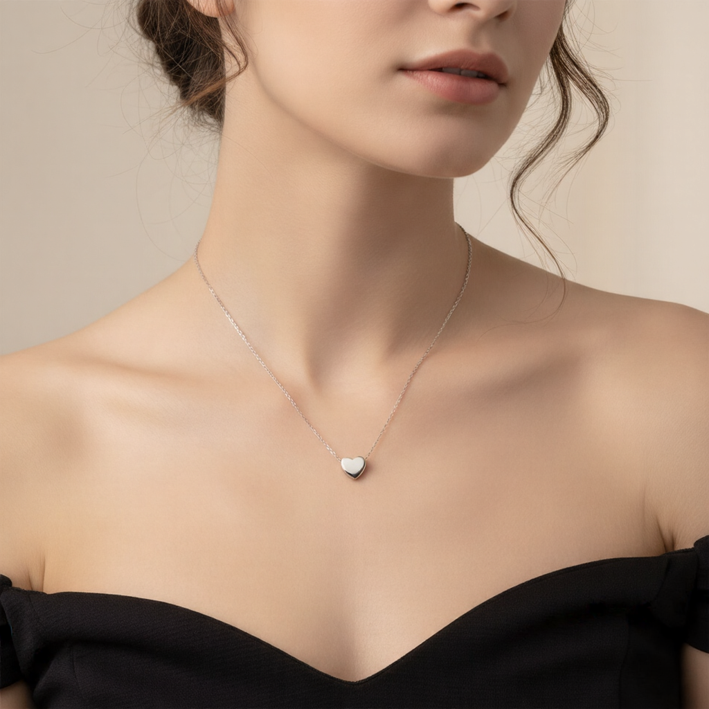 Heart Mirror Pendant Necklace in Silver
