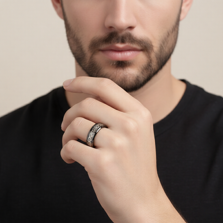 Black and Silver Dragon Print Ring