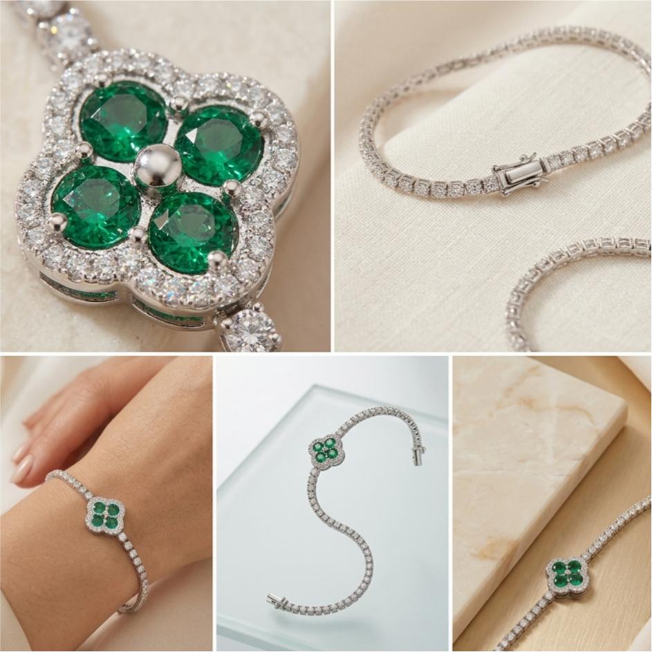 Green Zircon Clover Bracelet for Women | Melaurica