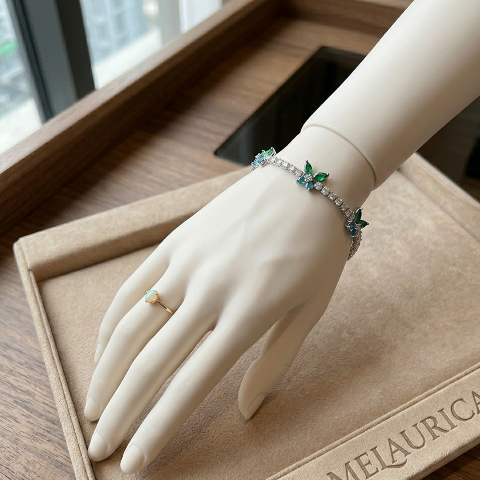 Melaurica | Green Zircon Floral Bracelet for Women