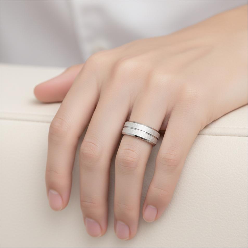 Silver Titanium Steel Couple Ring