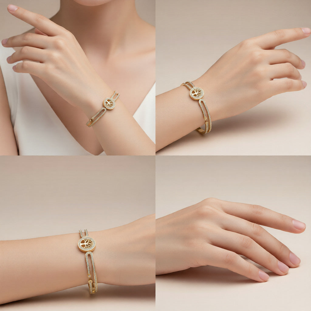 18K Gold Plated Tree of Life Cuff Bracelet