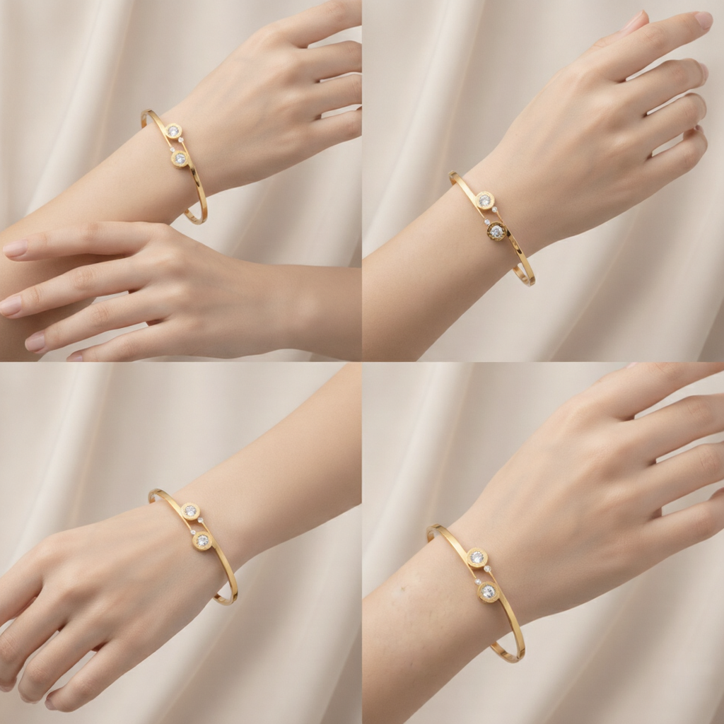 18k Gold Rhinestone Bangle