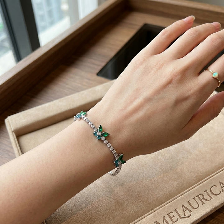 Melaurica | Green Zircon Floral Bracelet for Women