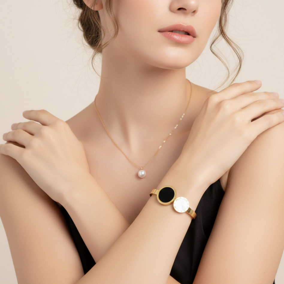 Roman Numeral Gold Bangle Bracelet