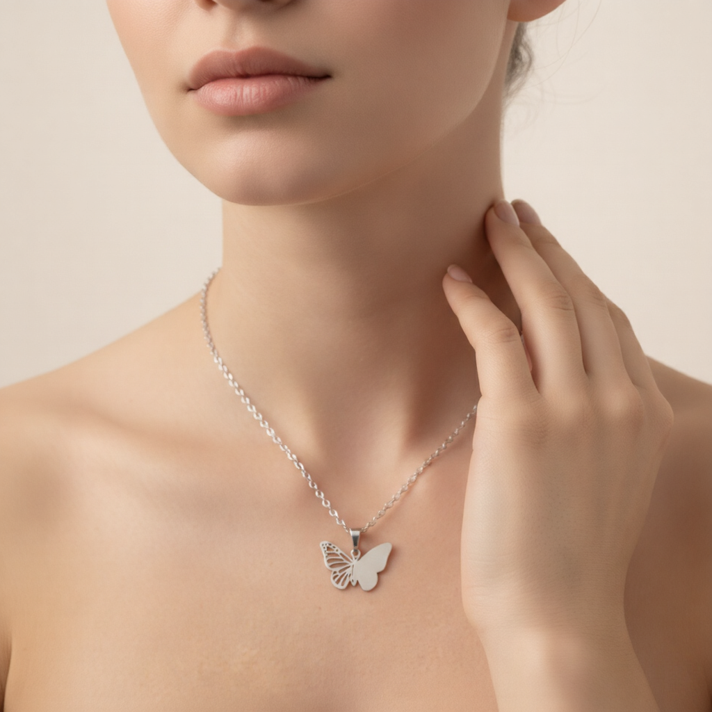Butterfly Silver Necklace | 18K Gold Plated