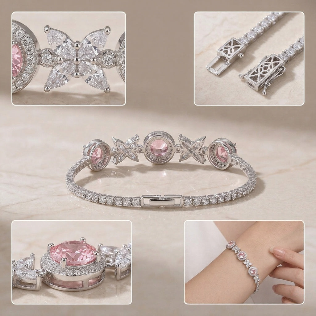 Melaurica Pink Zircon Flower Bracelet