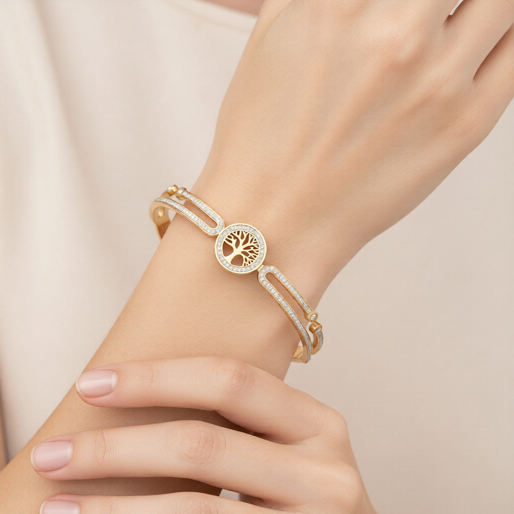 18K Gold Plated Tree of Life Cuff Bracelet
