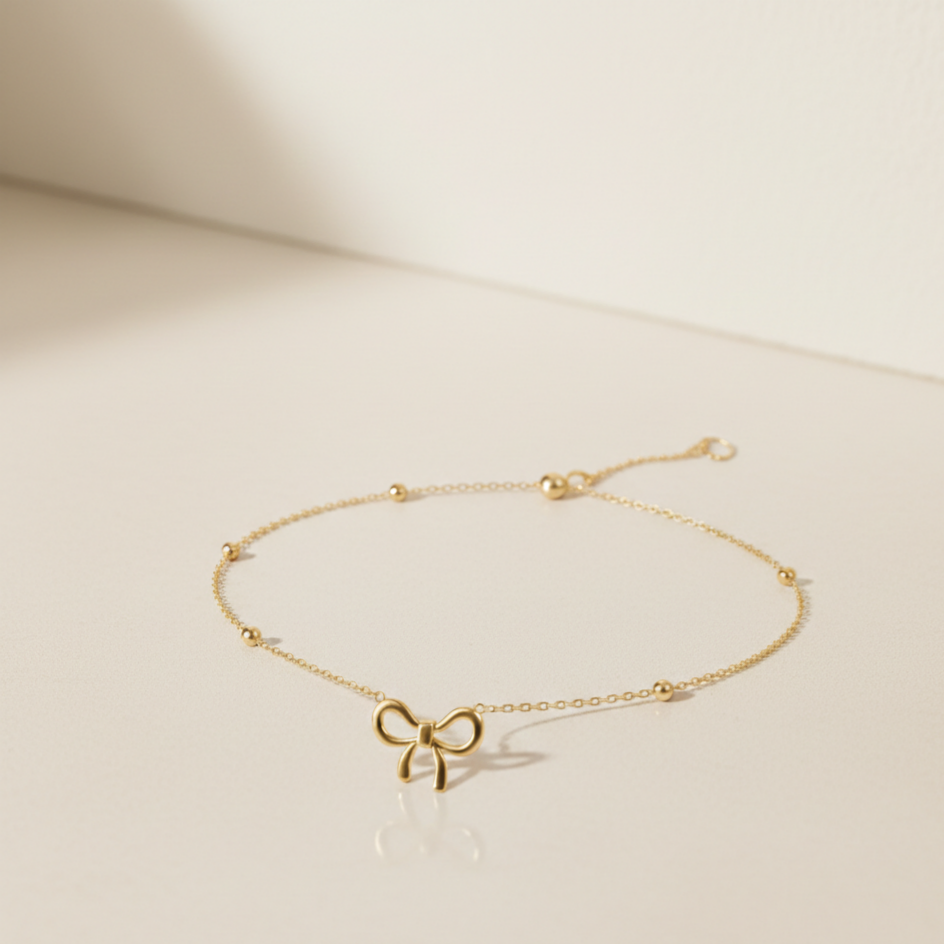 18K Gold Butterfly Anklet for Women