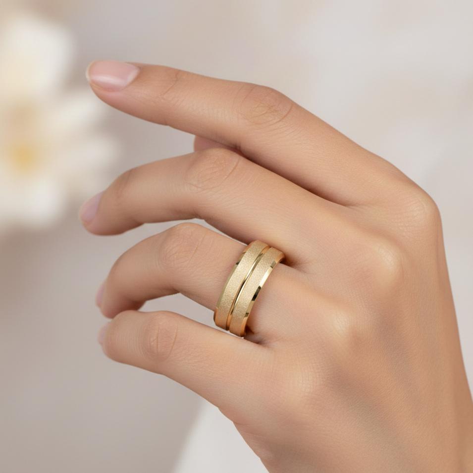 Titanium Gold Steel Couple Ring