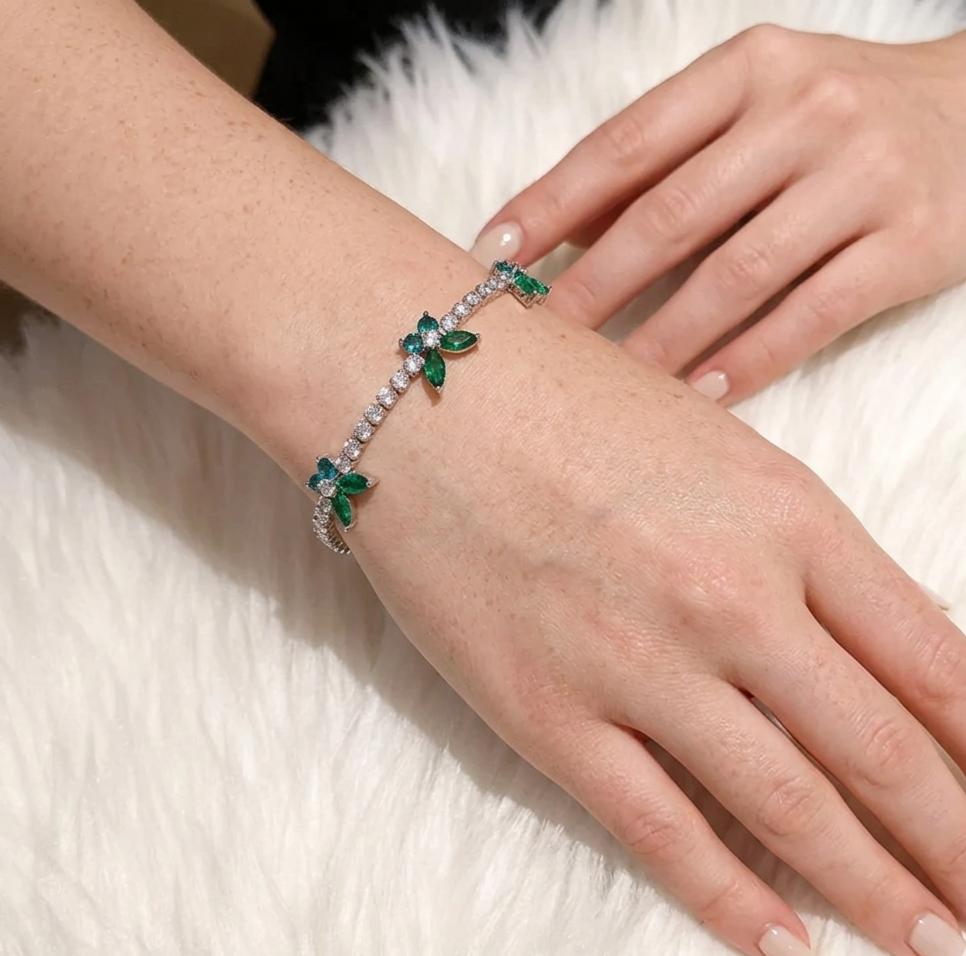 Melaurica | Green Zircon Floral Bracelet for Women
