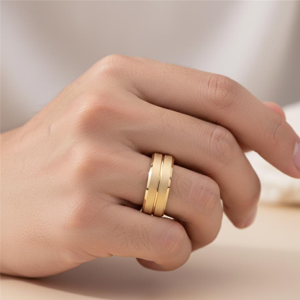 Titanium Gold Steel Couple Ring
