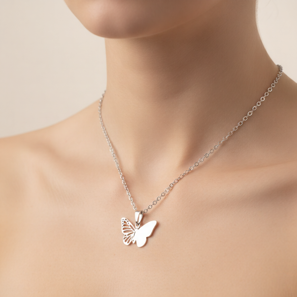 Butterfly Silver Necklace | 18K Gold Plated
