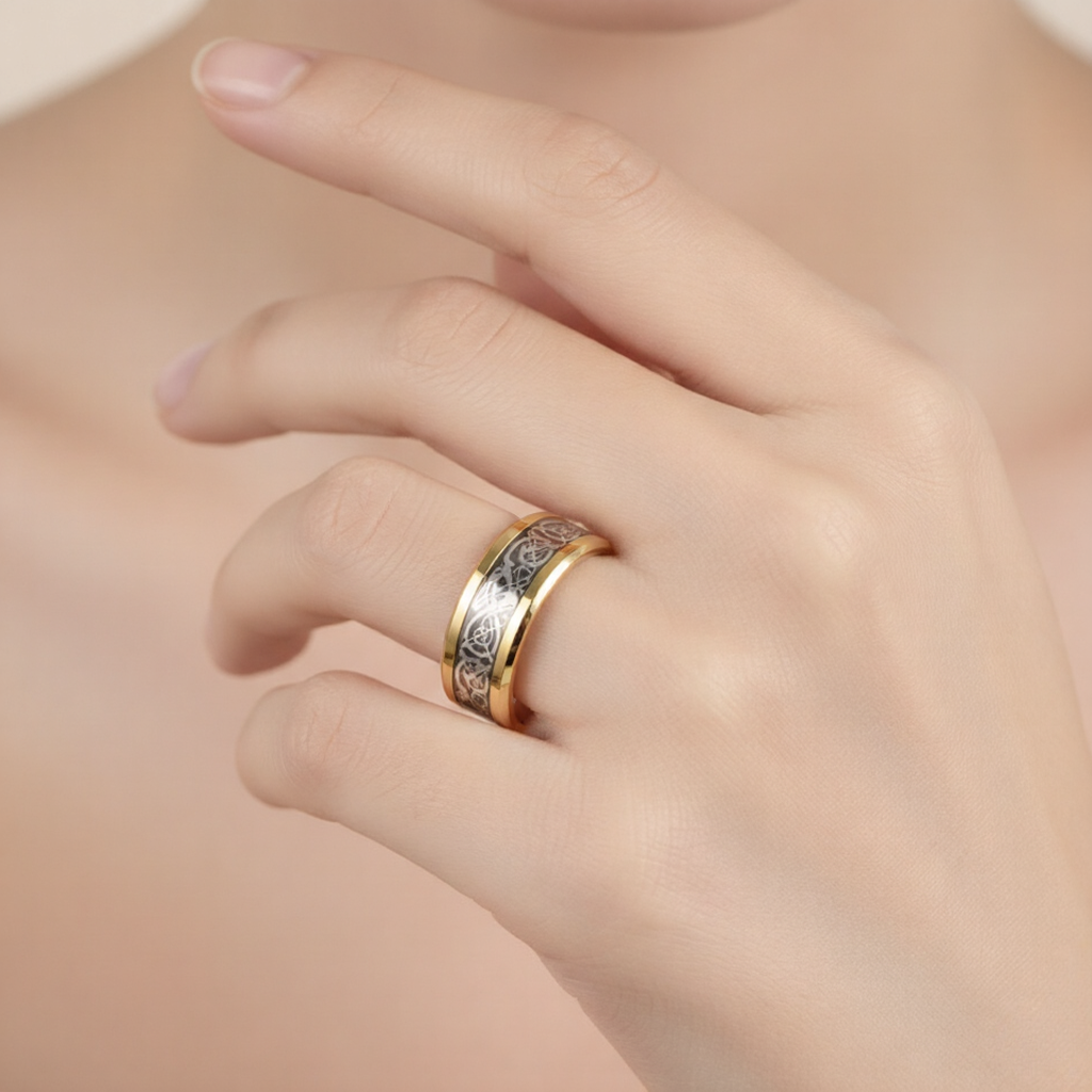 Dragon Print Stainless Steel Ring – Unisex