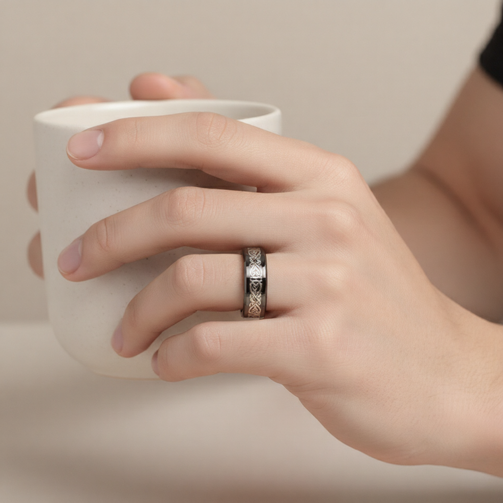 Black and Silver Dragon Print Ring
