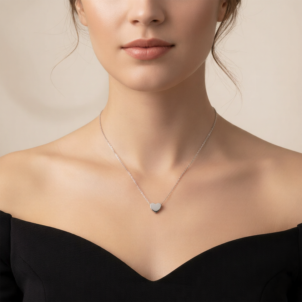 Heart Mirror Pendant Necklace in Silver