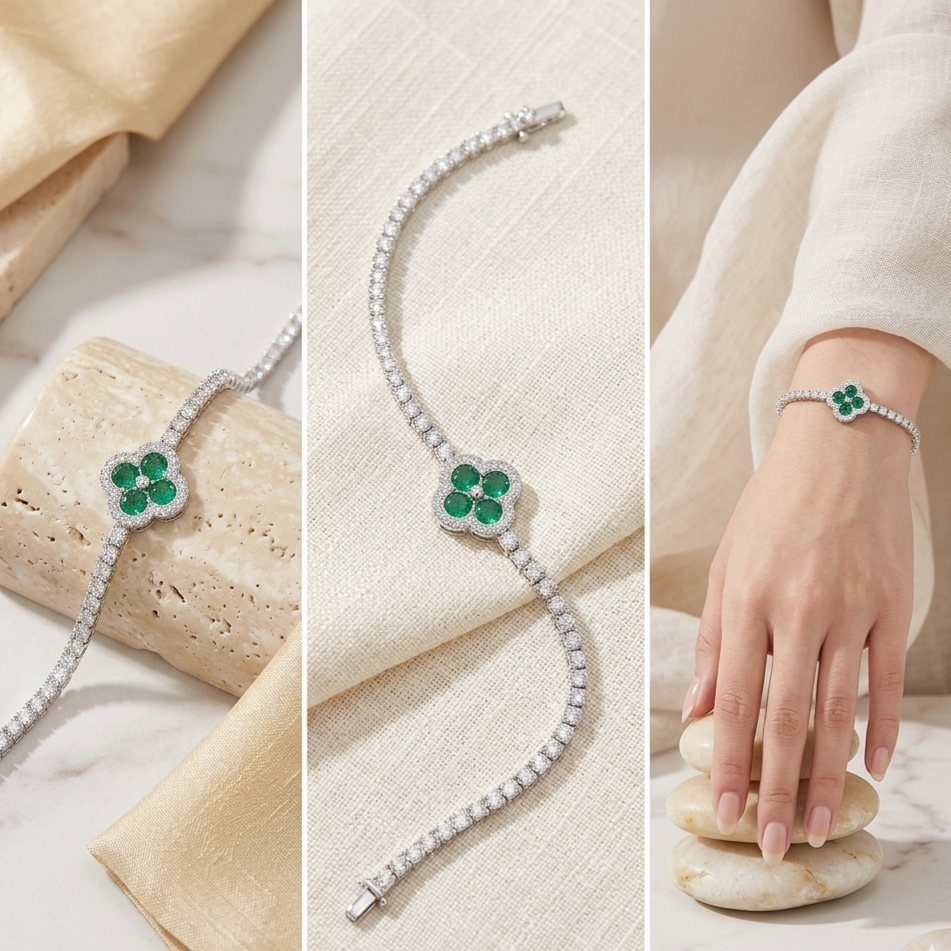 Green Zircon Clover Bracelet for Women | Melaurica