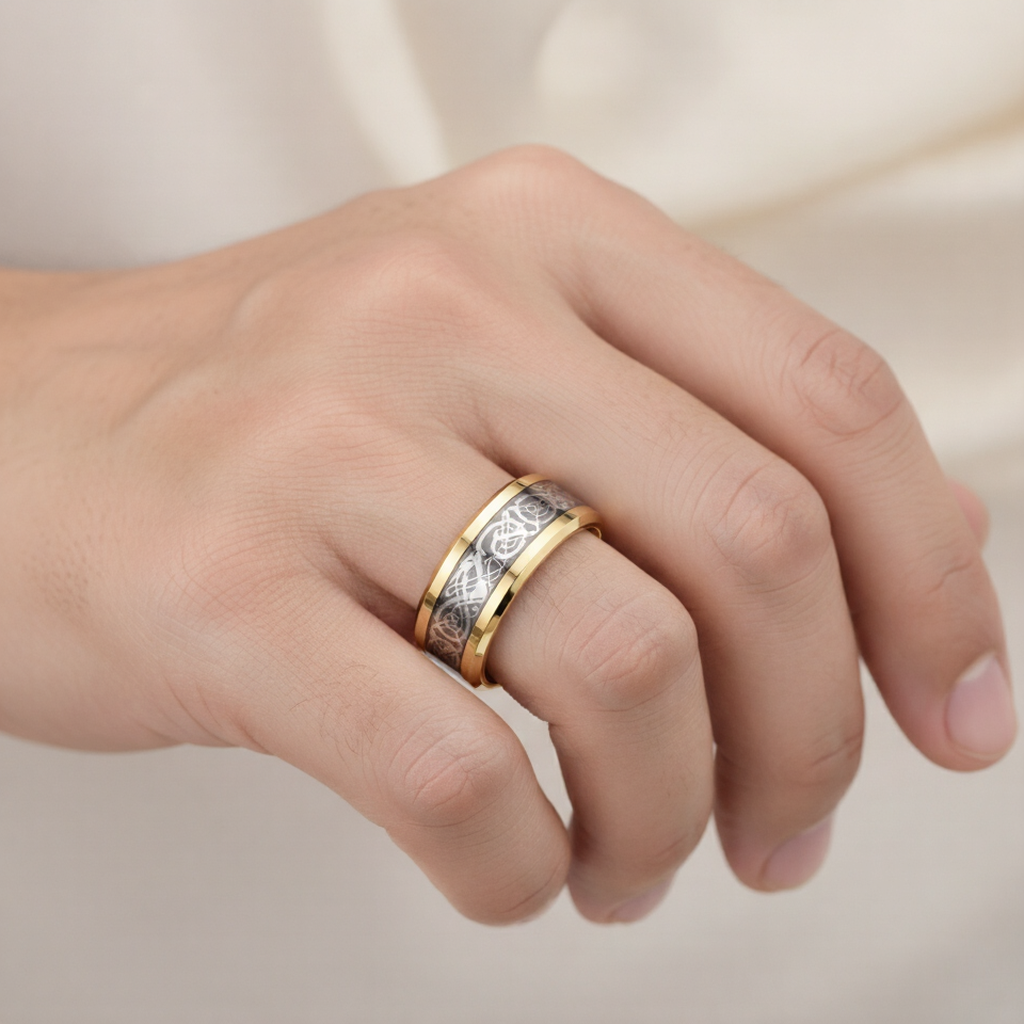 Dragon Print Stainless Steel Ring – Unisex