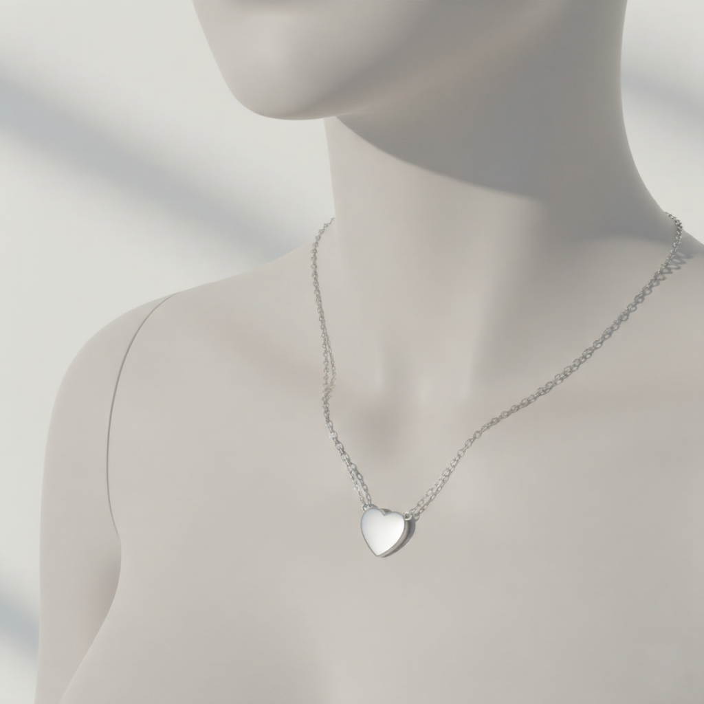 Heart Mirror Pendant Necklace in Silver