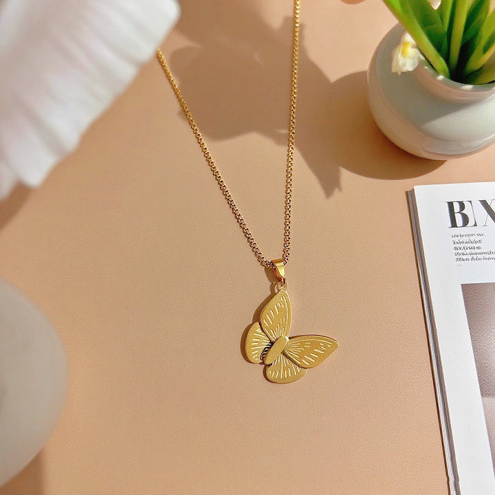 Elegant Titanium Steel Butterfly Pendant Necklace for Women Trendy Fashion Jewelry with Adjustable Chain Gift