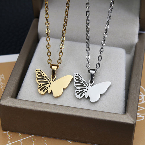 High Quality Fashion Butterfly Pendant Necklace 18K Gold Plated Blank Charm Necklace Jewelry for Engraving DIY Necklace for Gift