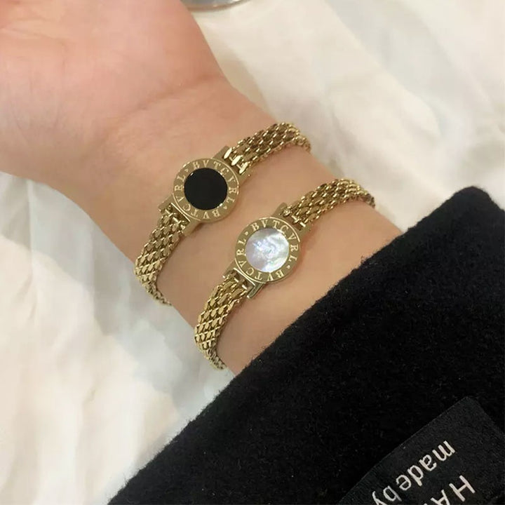 Wholesale Custom Fashion Jewelry 18K Gold Plated Stainless Steel Watches Chain Round Roman Numeral Disk Charm Bracelet for Women