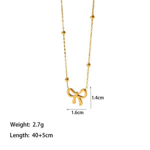 Fashion 18K Gold Plated Stainless Steel Butterfly Bow Pendant Elegant Earring Bracelet Necklace Jewelry Set Gift  for Women