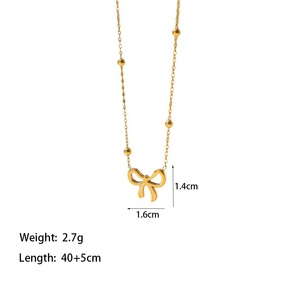 Fashion 18K Gold Plated Stainless Steel Butterfly Bow Pendant Elegant Earring Bracelet Necklace Jewelry Set Gift  for Women