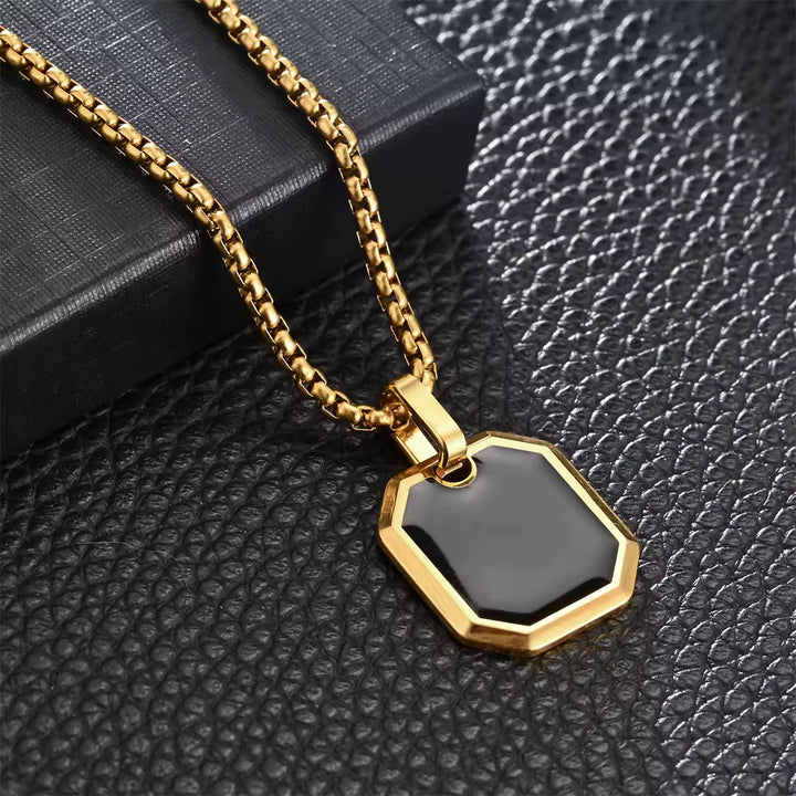 Auric Black & Gold Square Pendant Necklace
