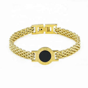 Wholesale Custom Fashion Jewelry 18K Gold Plated Stainless Steel Watches Chain Round Roman Numeral Disk Charm Bracelet for Women