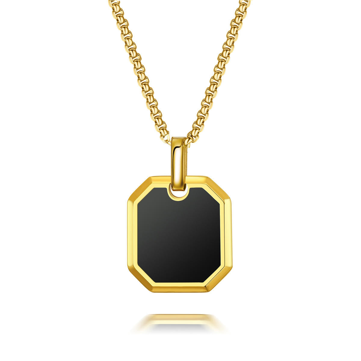 Men's Stainless Steel Pendant Necklace Gold Plating Square Resin Oil Drop Long Link Layering for Sweaters Available Silver Gold