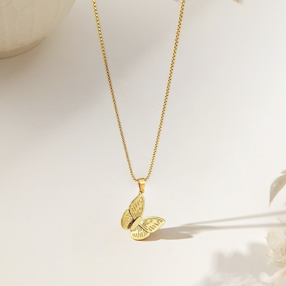 Elegant Titanium Steel Butterfly Pendant Necklace for Women Trendy Fashion Jewelry with Adjustable Chain Gift