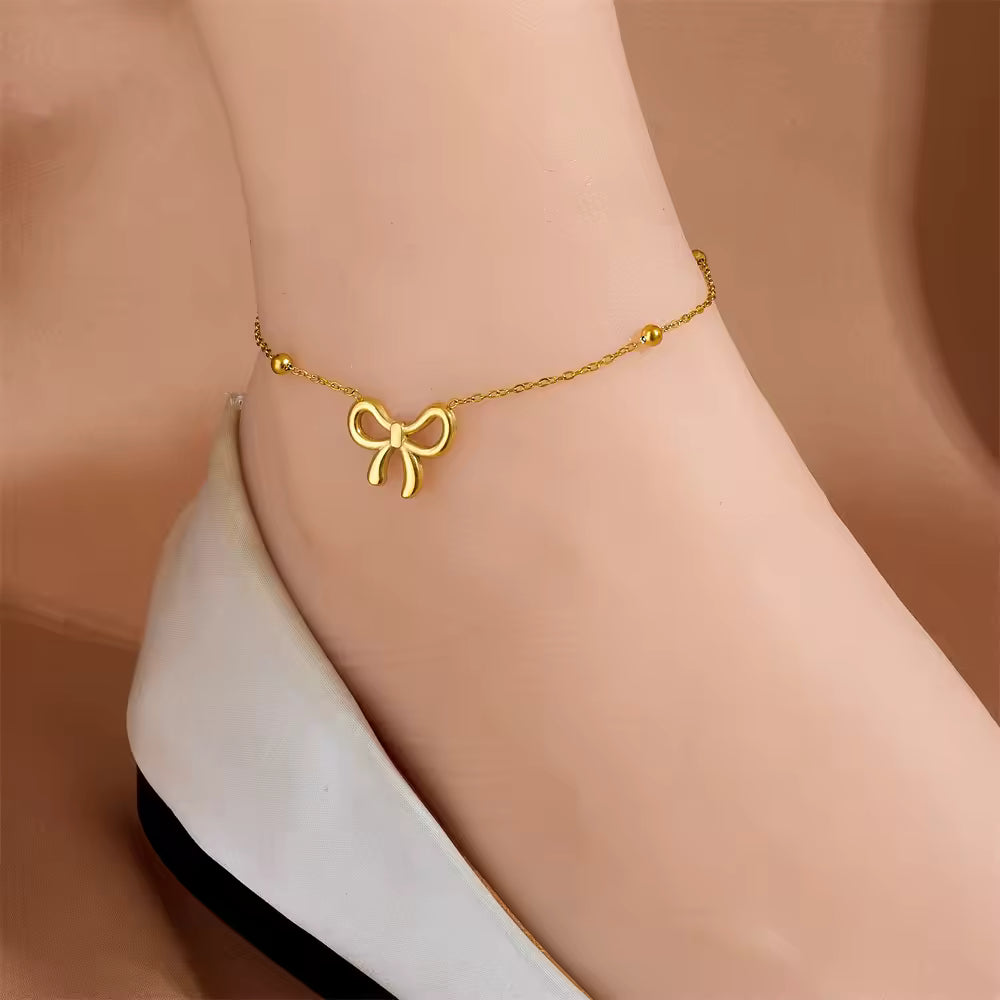 18K Gold Butterfly Anklet for Women