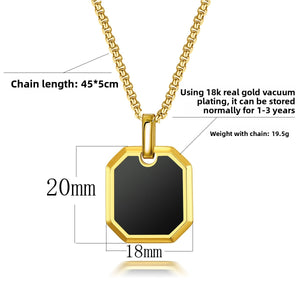 Men's Stainless Steel Pendant Necklace Gold Plating Square Resin Oil Drop Long Link Layering for Sweaters Available Silver Gold