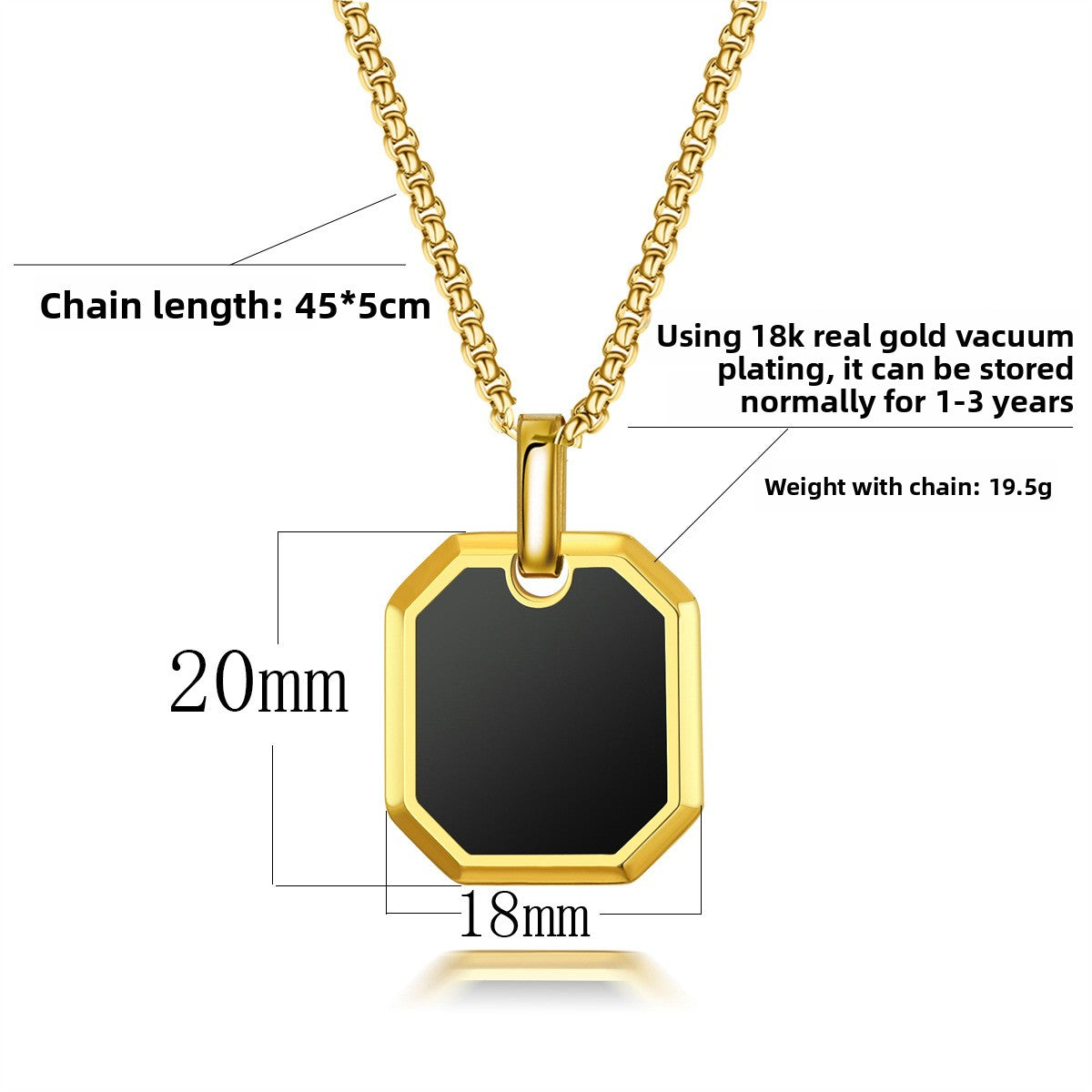 Men's Stainless Steel Pendant Necklace Gold Plating Square Resin Oil Drop Long Link Layering for Sweaters Available Silver Gold