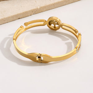 Hot Selling Not Fade 18K Gold Plated Stainless Steel Jewelry Zirconia Life Tree Cuff Bracelets Waterproof Bangles for Gift