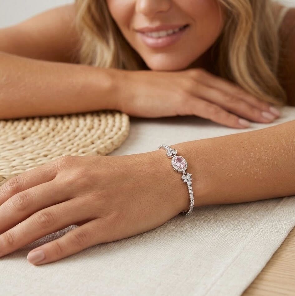 Melaurica Silver Pink Zircon Oval Bracelet