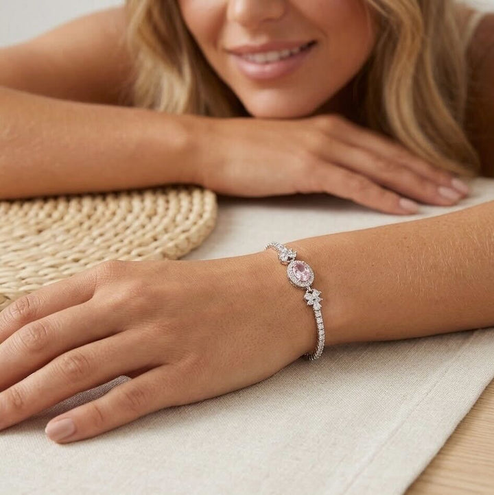 Melaurica Silver Pink Zircon Oval Bracelet