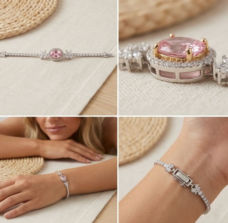 Melaurica Silver Pink Zircon Oval Bracelet