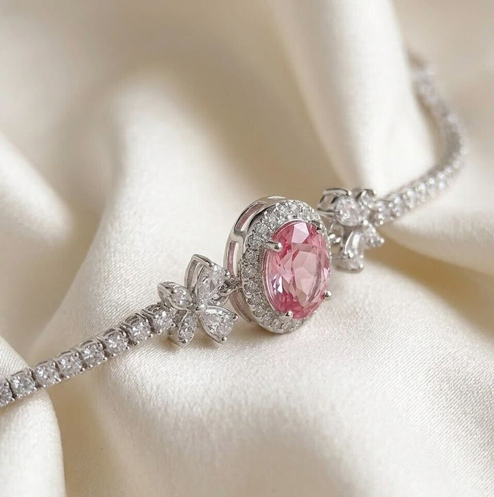Melaurica Silver Pink Zircon Oval Bracelet