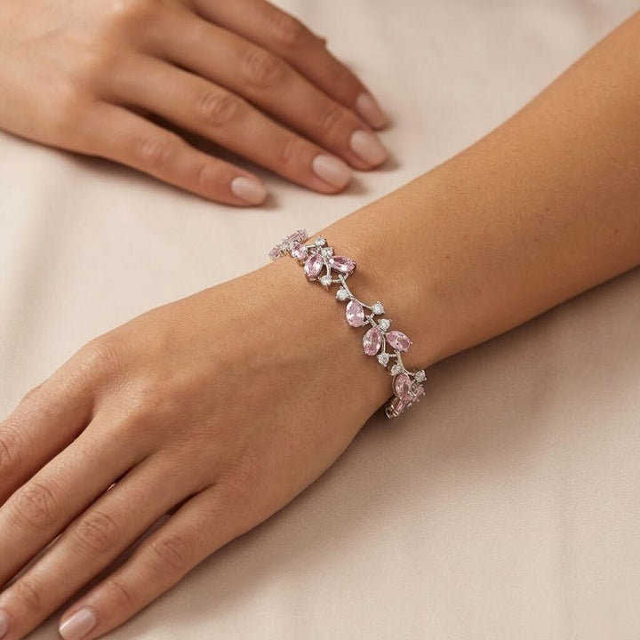 Melaurica Silver Pink Zircon Teardrop Leaf Bracelet