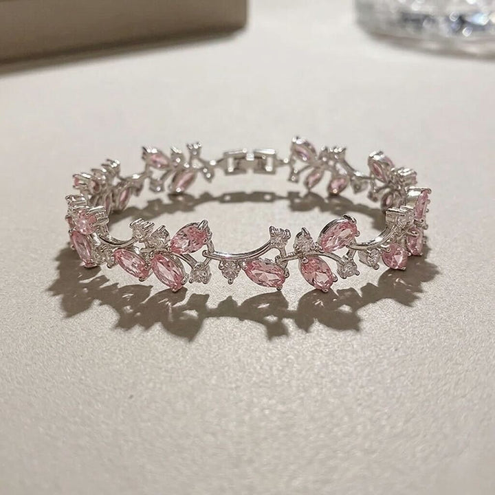 Melaurica Silver Pink Zircon Teardrop Leaf Bracelet