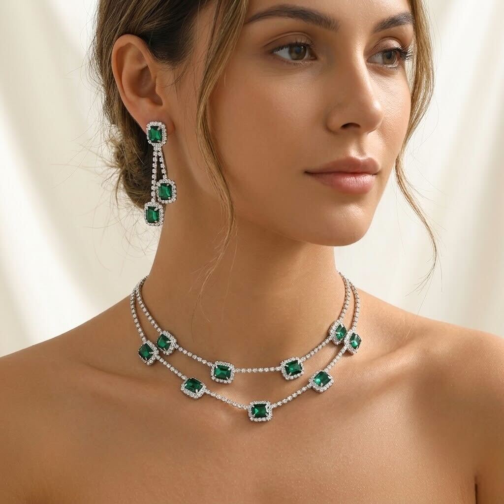 Melaurica Green Stone Necklace and Earrings Set