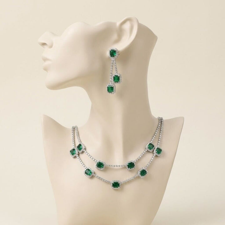 Melaurica Green Stone Necklace and Earrings Set