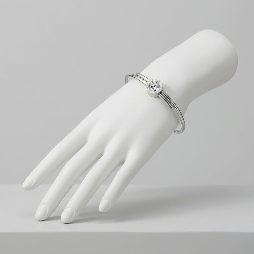 Roman Zircon Silver Bangle