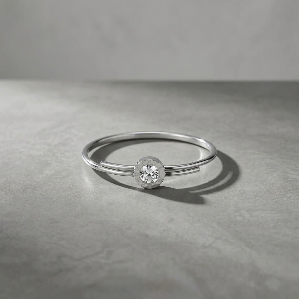 Roman Zircon Silver Bangle